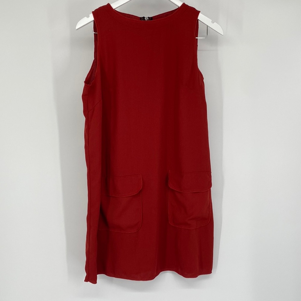 AX Paris Women Sleeveless Zip Back Crew Neck Shift Dress Knee Length Red Size 12